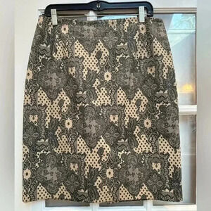 Vintage Maggy London Cream Black Victorian Pencil Skirt Sparkly Glitter Size 12